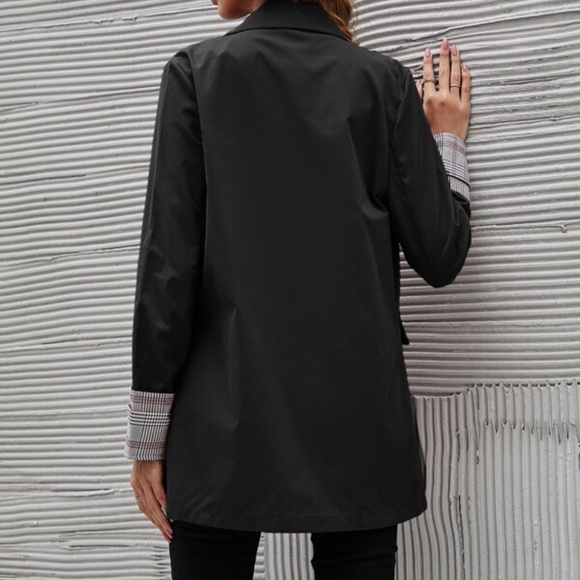 Classic Army Green Plaid Cuff Button Blazer Work - Picture 5 of 10